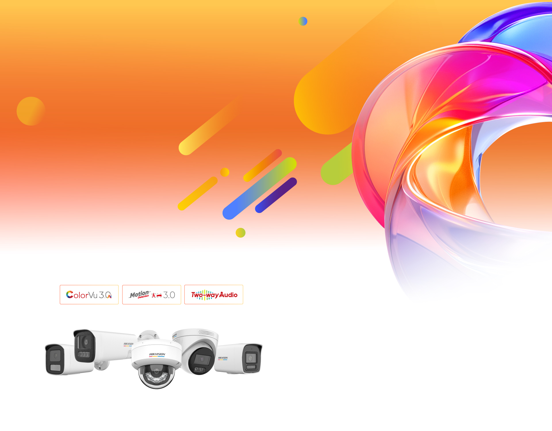 Hikvision camera collection featuring ColorVu 3.0, Motion Detection 3.0 and two-way audio